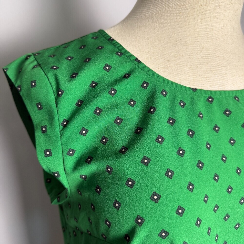 Merona Women's XL Cap Sleeve Blouse Kelly Green Blue Geometric Floral Print Top - Picture 5 of 13